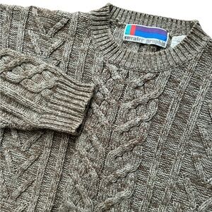 Vintage Sweater Graphix Men’s Cable Knit Sweater Size M Hong Kong Made Brown/Tan